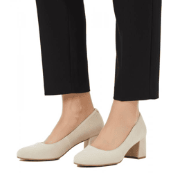 zeitlose Damen Pumps in Veloursleder-Optik Business-Schuhe mit Blockabsatz 954644 Beige