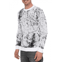 Zeitloser Herren Rundhals-Pullover im Zweifarben-Design Feinstrick-Sweater 13433 Weiß