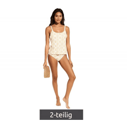 zeitloses 2-teiliges Damen Tankini -Set Badekleidung mit gefütterten Cups Tankini Top und Slip für Strand & Sommer 974830 Beige/Weiß