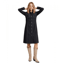zeitloses Damen Denim-Kleid mit Kent-Kragen nachhaltiges Hemdblusen-Kleid Jeans-Kleid 949047 Dunkelblau