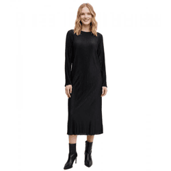 zeitloses Damen Midi-Kleid langärmliges Kleid mit Crinkle-Effekt Etui Kleid Business-Kleid 932812 Schwarz