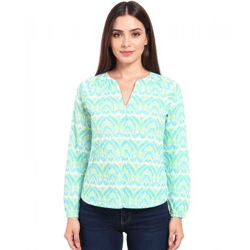 ZWILLINGSHERZ Damen Baumwoll-Bluse Sommer-Bluse Tunika-Shirt 33236-88 Grün/Weiß/Blau