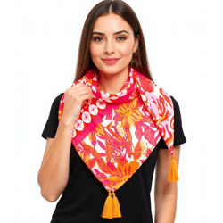 ZWILLINGSHERZ Hawaii Blume Vierecks-Tuch mit Blumen und Ornamenten Mode-Tuch 3016Q-2907-90 Orange/Pink