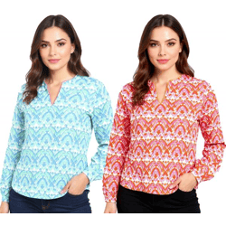 ZWILLINGSHERZ Joyful Damen Sommer-Bluse Tunika-Shirt mit Ornamenten 33236 Orange/Pink/Weiß oder Blau/Pink/Weiß/Grün