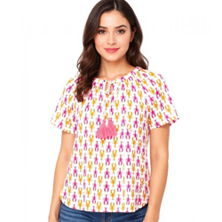 ZWILLINGSHERZ Kleiner Hummer Damen Sommer-Bluse Tunika-Shirt mit kurzen Ärmeln 33337-90 Orange/Pink/Weiß