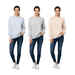 ZWILLINGSHERZ Pullover Damen Sweat-Pullover schlichter Winter-Pulli mit Rundhals 46092 Grau, Beige oder Hellblau