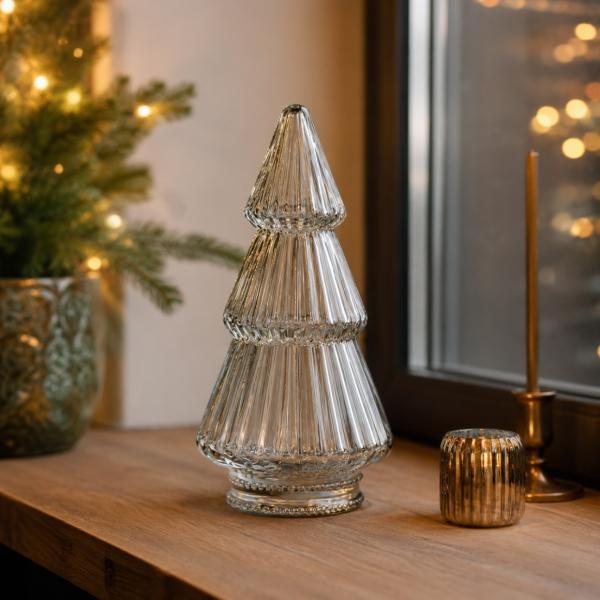 Christmas Tree Figurine, Smoked Glass, Gray, 20 cm