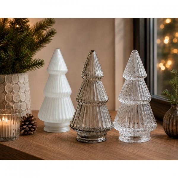 Christmas Tree Figurine, Smoked Glass, Gray, 20 cm