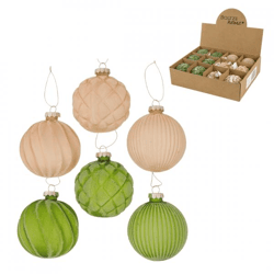 Boltze Weihnachtskugel aus Glas „Softy“, 8 cm, 6er-Set, sortiert