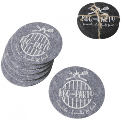 Boltze Untersetzer BBQ, Filz, grau, 10 cm, 2 verschiedene Designs, 6er-Set