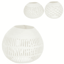 J-Line Teelichthalter Kokosnuss-Linien weiß 14 cm, 3er-Set, sortiert