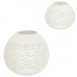 J-Line Teelichthalter Kokosnuss mit Löchern, weiß, 14 cm, 2er-Set, sortiert