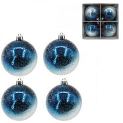 Weihnachtskugeln, blau/silberfarben, 8 cm, 4 Stück