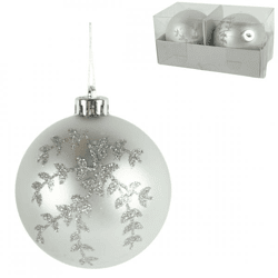 Weihnachtskugel aus Glas, silberfarben, 8 cm, 2 Stück, VE6