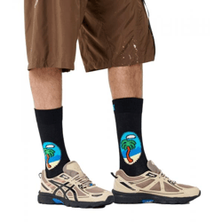 1 Paar Happy Socks Palm Herren Socken mit Palmen-Print Baumwoll-Socken Alltags-Strümpfe P002603 Schwarz/Bunt