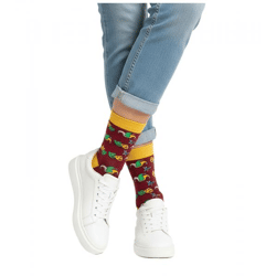 1 Paar Moustard Mardi Grass Herren Baumwoll-Socken mit Harlekin und Narrenkappen Allover-Print gemusterte lange Strümpfe 17S-MGRASS-M Gelb