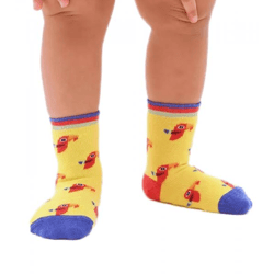 1 Pair of Moustard Parrot Children's Cotton Socks with Parrot Print, Patterned Non-Slip Socks, Bird Print Baby Socks 20S-PARR Yellow/Blue/Red/