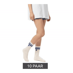 10 Paar bequeme ZWILLINGSHERZ Damen Socken Tennis-Socken mit Herz-Stickerei Alltags-Strümpfe Baumwoll-Socken 4603S K248141 Weiß/Blau