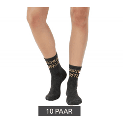 10 Paar bequeme ZWILLINGSHERZ Damen Socken Tennis-Socken mit Leoparden-Muster Alltags-Strümpfe Baumwoll-Socken 4603S K258183 Grau/Braun