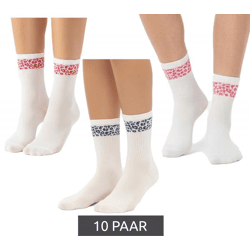 10 Paar bequeme ZWILLINGSHERZ Damen Socken Tennis-Socken mit Leoparden-Muster Alltags-Strümpfe Baumwoll-Socken 4603S K248144 Weiß/Pink, W