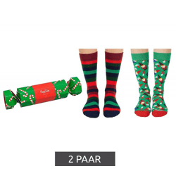 2 Paar Happy Socks Candy Cane Holiday Damen Baumwoll-Socken Sparpack mit weihnachtlichem-Print Alltags-Strümpfe in Geschenk-Box SXPOL02-73