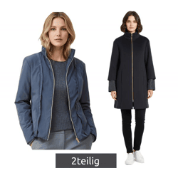 2-teiliger eleganter Damen Mantel 2-in1 Wollmantel und Daunenjacke mit recycelten Fasern 934964 Nachtblau