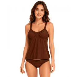 2-teiliges Damen Tankini-Set Badekleidung mit gefütterten Cups Tankini Top und Slip für Strand & Sommer 937653 Braun