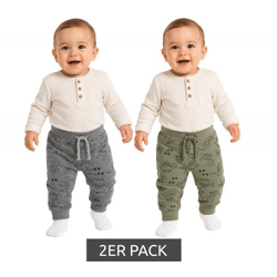2er Pack Baby Jersey-Hose nachhaltige Jogginghosen mit Dino-Print Baumwoll-Hose 909283 Grau/Grün
