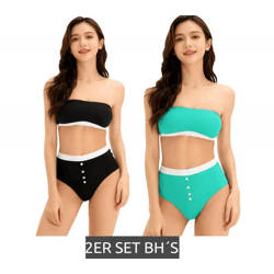 2er Set Damen Bandeau-BH trägerloser BH aus Bio-Baumwolle ohne Bügel 947061 Schwarz/Türkis