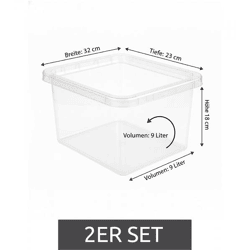 2er Set plast team Aufbewahrungsbox je 9 Liter Fassungsvermögen Stapelbare Vorratsboxen mit Deckel 8031230 Transparent/Weiß