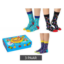 3 Paar Happy Socks Swedish Edition Damen Baumwoll-Socken Sparpack Alltags-Strümpfe in Geschenk-Box XSWE08-6700 Blau/Schwarz