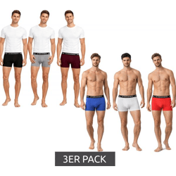 3er Pack Le Coq Sportif Basic Boxer Herren Boxer-Shorts Baumwoll-Unterhose Unterwäsche Grau/Bordeaux/Schwarz oder Rot/Hell-Grau/Blau