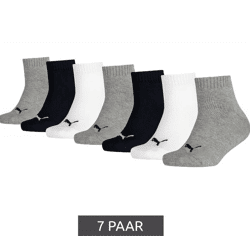 7 Paar PUMA Kids Quarter Baumwoll-Socken Mädchen und Jungen Baumwoll-Strümpfe mit flacher Naht 701222092 002 Schwarz/Weiß/Grau