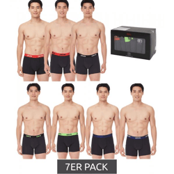 7er Pack LEVI`S Herren Boxershorts Baumwoll-Unterwäsche mit farblichen Akzenten am Bund in Geschenkbox 701225625 001 Schwarz/Grün/Blau/Rot