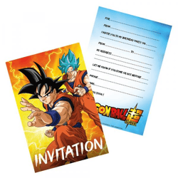 8 KARTONS EINLADUNG + UMSCHLAG DRAGON BALL SUPER © (ENG) 15 cm x10 cm