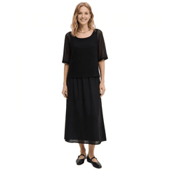 asymmetrisches Damen Midi-Kleid 2-in1 Look Lagen-Kleid 948371 Schwarz