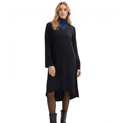 asymmetrisches Damen Twill-Kleid aus weicher Lyocell-Qualität Midi-Kleid Ausgeh-Kleid 957960 Schwarz