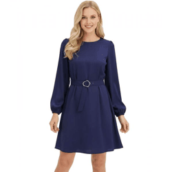 ausgestelltes Damen Mini-Kleid mit Raffungen und Gürtel nachhaltiges Business-Kleid 935854 Dunkelblau