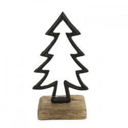 Statue Kiefernbaum auf Sockel Mangoholz schwarz 17 cm