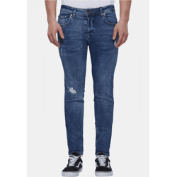 bequeme 2Y Premium Herren Jeans Skinny Fit Stretch Reißverschluss mit Baumwolle Blau
