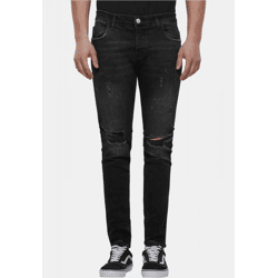 bequeme 2Y Premium Herren Jeans Skinny Fit Stretch Reißverschluss mit Baumwolle Schwarz