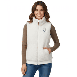 Bequeme sheepworld Damen Teddyfleece-Weste mit gesticktem Motiv Kuschel-Weste mit Stehkragen Sweat-Weste 9863241 Weiß