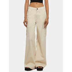 bequeme Urban Classics Damen Cargo-Jeans mit großen Beintaschen Baumwoll-Hose Ecru-Weiß