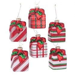 Boltze Weihnachtsanhänger „Ratea Gift“ aus Glas, 9 cm, 6er-Set, sortiert