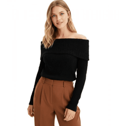 Damen Strick-Pullover Off Shoulder-Pullover Alltags-Pulli Sweater 907644 Schwarz