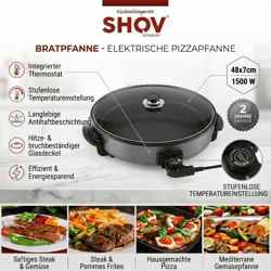 Elektrische Pizzapfanne Ø 42 cm – Glasdeckel – Temperaturregelung bis 240 °C