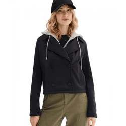  extravagante Damen Übergangs-Jacke mit abnehmbarem Kapuzen-Einsatz 969863 Schwarz/Grau