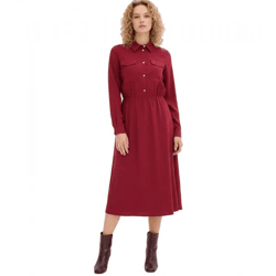 feminines Damen Midi-Kleid mit Hemdkragen Ausgeh-Kleid 907553 Rot