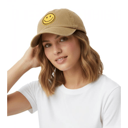 freche ZWILLINGSHERZ Smiley Classic Base-Cap mit Smiley-Patch Baumwoll-Cap justierbare Cappy Schirm-Mütze 4603M K258209 Khaki
