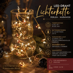 Funkelnde LICHTMOMENTE Lichterkette mit Timerfunktion 2,2 Meter 20 LEDs warmweiße Mikro-LED-Lämpchen LED-Draht 7566784 Gold